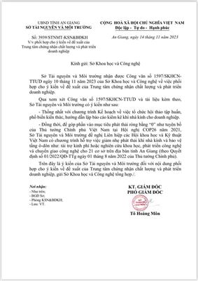 (TTQCC.VN) - Công văn số 3939/STNMT-KSN&BĐKH ngày 14/11/2023 của Sở Tài nguyên và Môi trường tỉnh An Giang