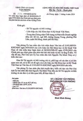 (TTQCC.VN) - Công văn số 1936/VPUBND-KTN ngày 19/04/2024 của UBND tỉnh An Giang