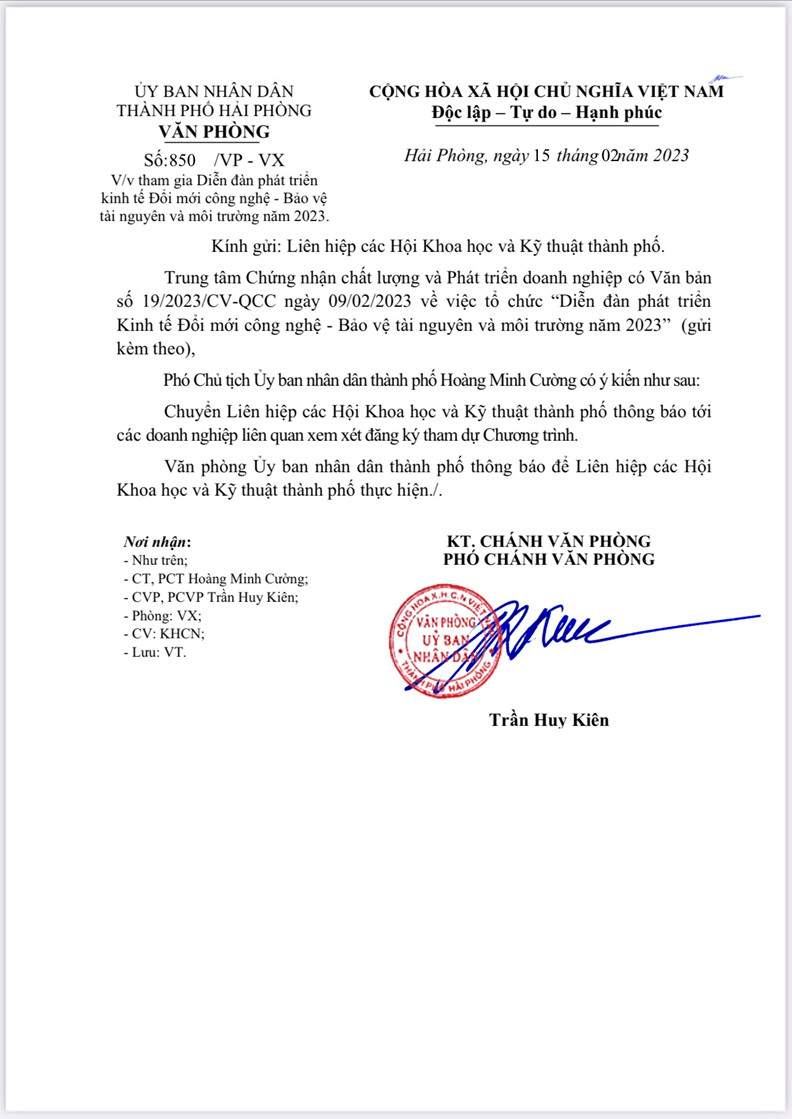 Trung tâm Chứng nhận Chất lượng và Phát triển Doanh nghiệp (QCC) làm việc với TP. Hải Phòng