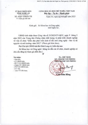 Công văn số 1097/UBND-TH ngày 22/02/2023 của UBND Tỉnh Nghệ An