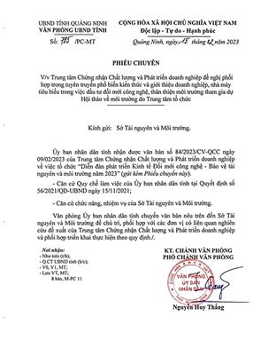 (TTQCC.VN) - Công văn số 785/PC-MT ngày 15/02/2023 của UBND Tỉnh Quảng Ninh