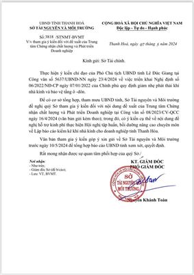 (TTQCC.VN) - Công văn số: 3818 /STNMT-BVMT ngày 07/05/2024 của Sở Tài nguyên và Môi trường tỉnh Thanh Hóa