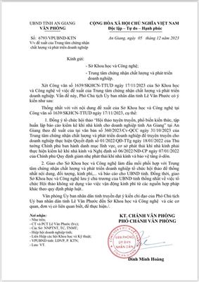 (TTQCC.VN) - Công văn 6217/VPUBND-KTN ngày 08/11/2023 của Văn phòng UBND tỉnh An Giang