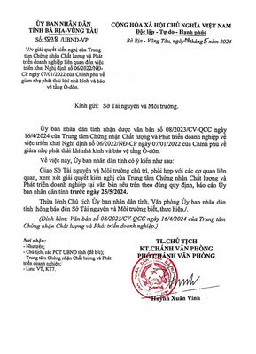 (TTQCC.VN) - Công văn sô 5898/UBND-VP ngày 08/05/2024 của UBND tỉnh Bà Rịa - Vũng Tàu